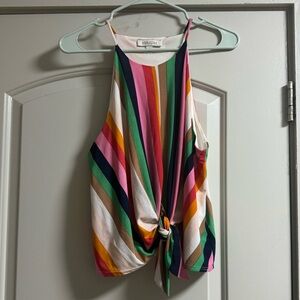 Multicolored striped tank from abbeline with front knot!